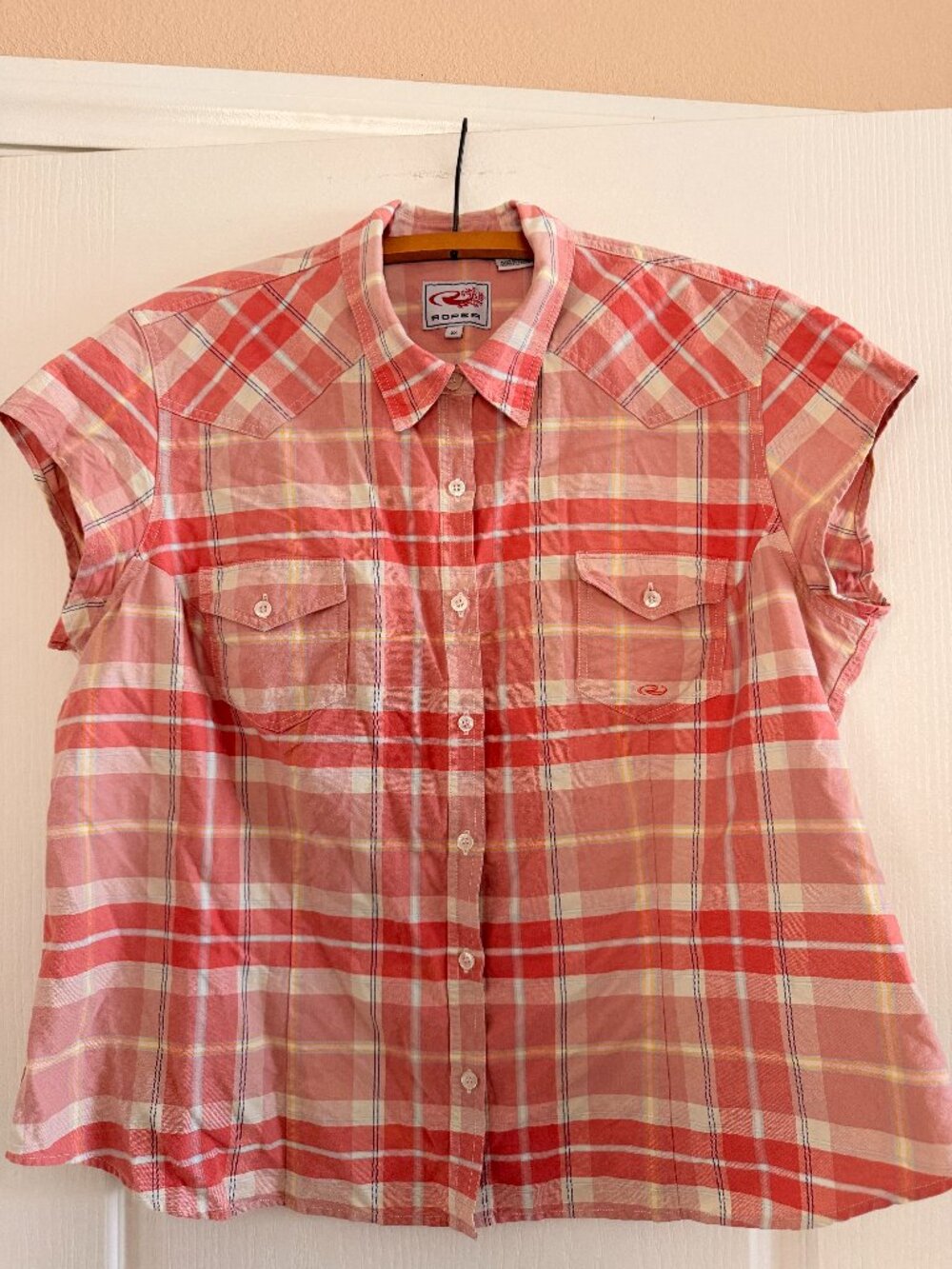 Roper 100% Cotton Cap Sleeve Western Style Button Down Shirt - Size 2X